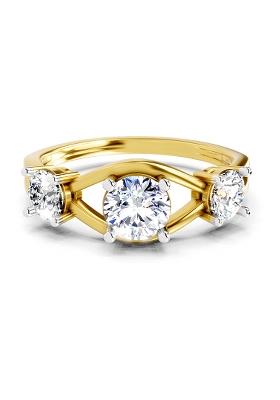 14Kt Yellow Gold 3 Stone Lab Grown Diamond Ring For Women