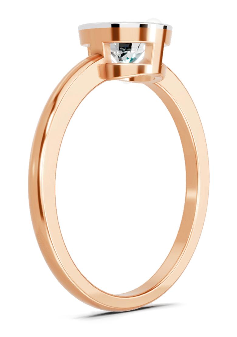 14Kt Rose Gold Bezel Solitaire Lab Grown Diamond Ring For Women
