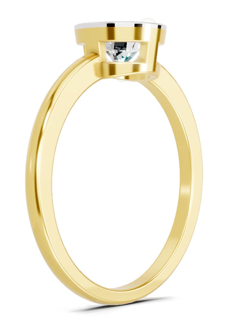 14Kt Yellow Gold Bezel Solitaire Lab Grown Diamond Ring For Women