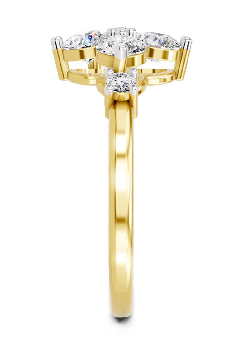 14Kt Yellow Gold Cluster Lab Grown Diamond Ring For Women