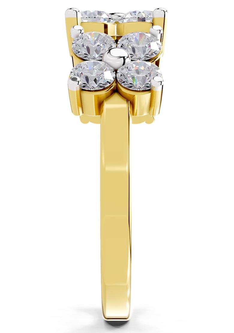 14Kt Yellow Gold Lab Grown Diamond 1.19 Carat IGI Certified Round Shape Floral Diamond Ring for Women