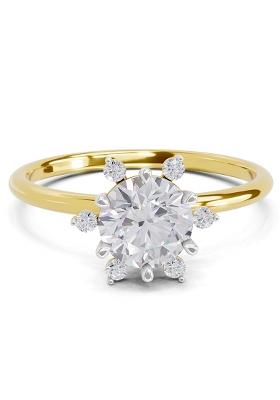 14Kt Yellow Gold Lab Grown Diamond 1.08 Carat Round Shape Blossom Halo Diamond Ring for Women
