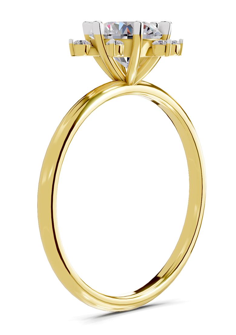 14Kt Yellow Gold Lab Grown Diamond 1.08 Carat Round Shape Blossom Halo Diamond Ring for Women