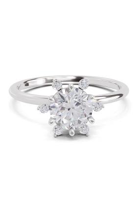 14Kt White Gold Lab Grown Diamond 1.08 Carat Round Shape Blossom Halo Diamond Ring for Women