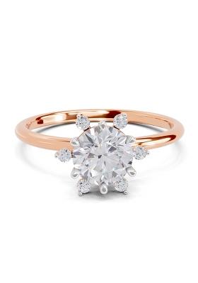 14Kt Rose Gold Lab Grown Diamond 1.08 Carat Round Shape Blossom Halo Diamond Ring for Women