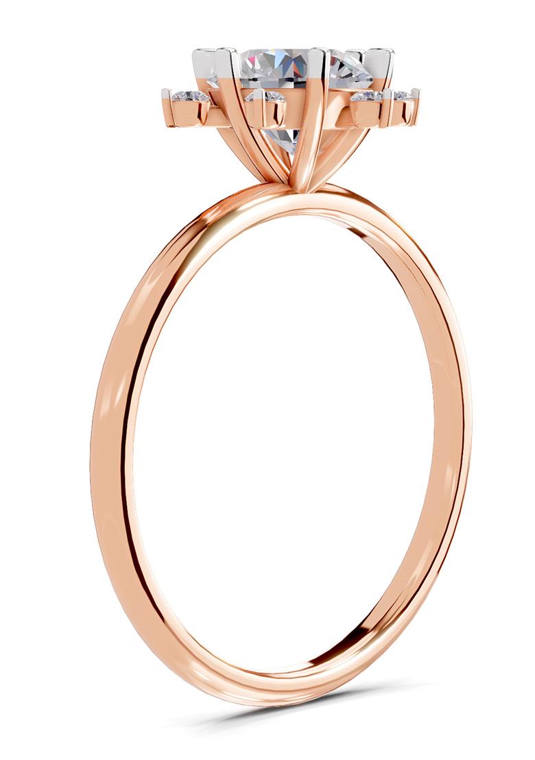 14Kt Rose Gold Lab Grown Diamond 1.08 Carat Round Shape Blossom Halo Diamond Ring for Women