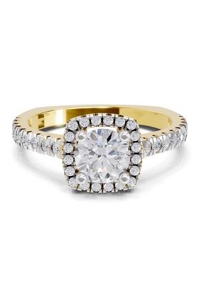14Kt Yellow Gold Lab Grown Diamond 1.17 Carat Round Shape Halo Diamond Ring for Women