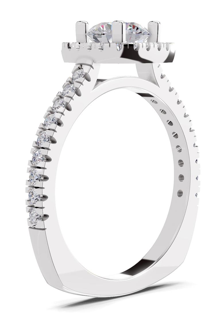 14Kt White Gold Lab Grown Diamond 1.17 Carat Round Shape Halo Diamond Ring for Women