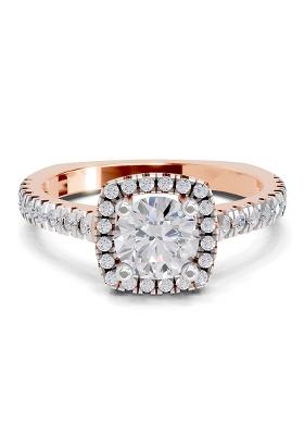 14Kt Rose Gold Lab Grown Diamond 1.17 Carat Round Shape Halo Diamond Ring for Women