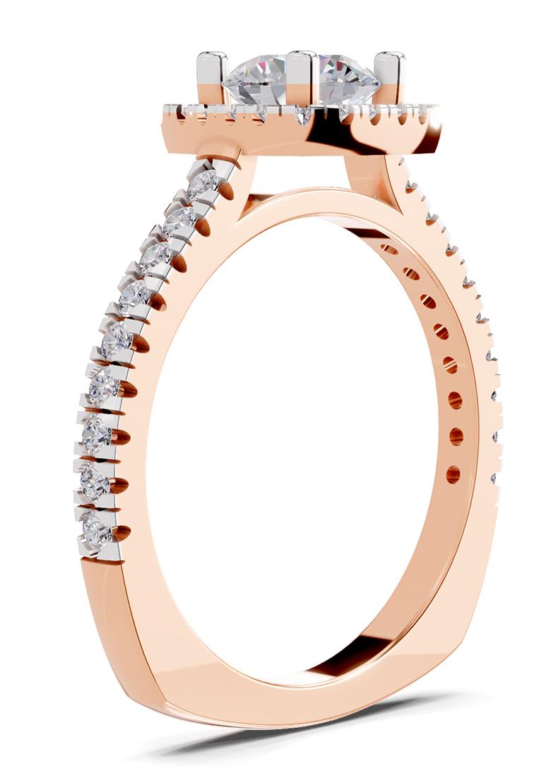 14Kt Rose Gold Lab Grown Diamond 1.17 Carat Round Shape Halo Diamond Ring for Women