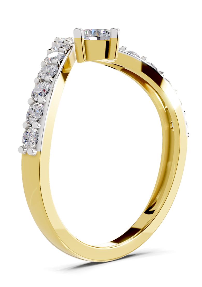 14Kt Yellow Gold Lab Grown Diamond 0.78 Carat Round Shape Chevron Diamond Engagement Ring for Women