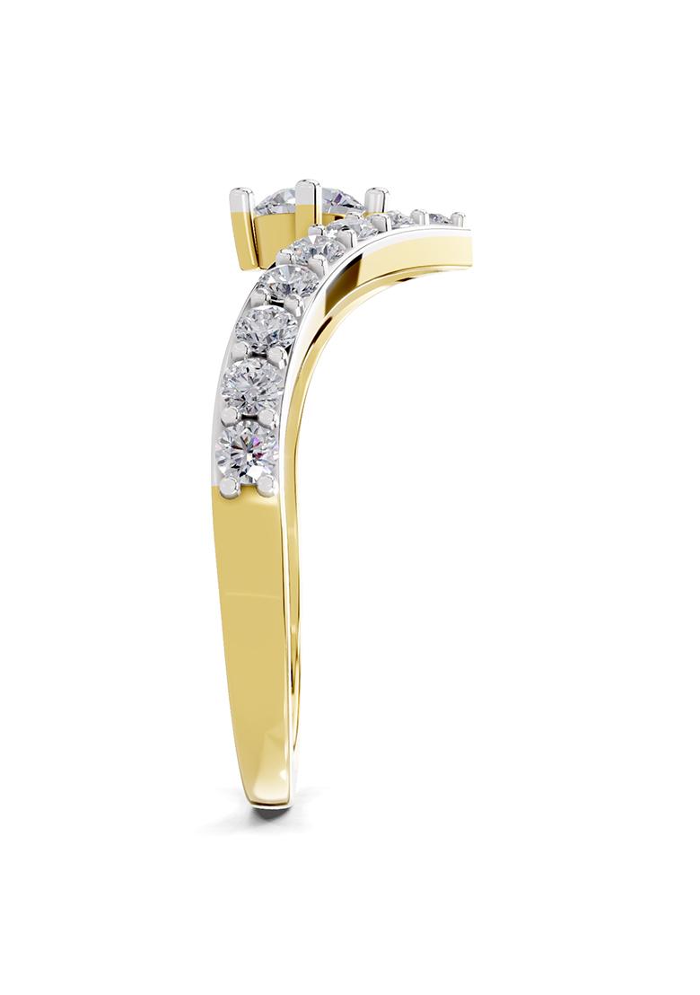 14Kt Yellow Gold Lab Grown Diamond 0.78 Carat Round Shape Chevron Diamond Engagement Ring for Women