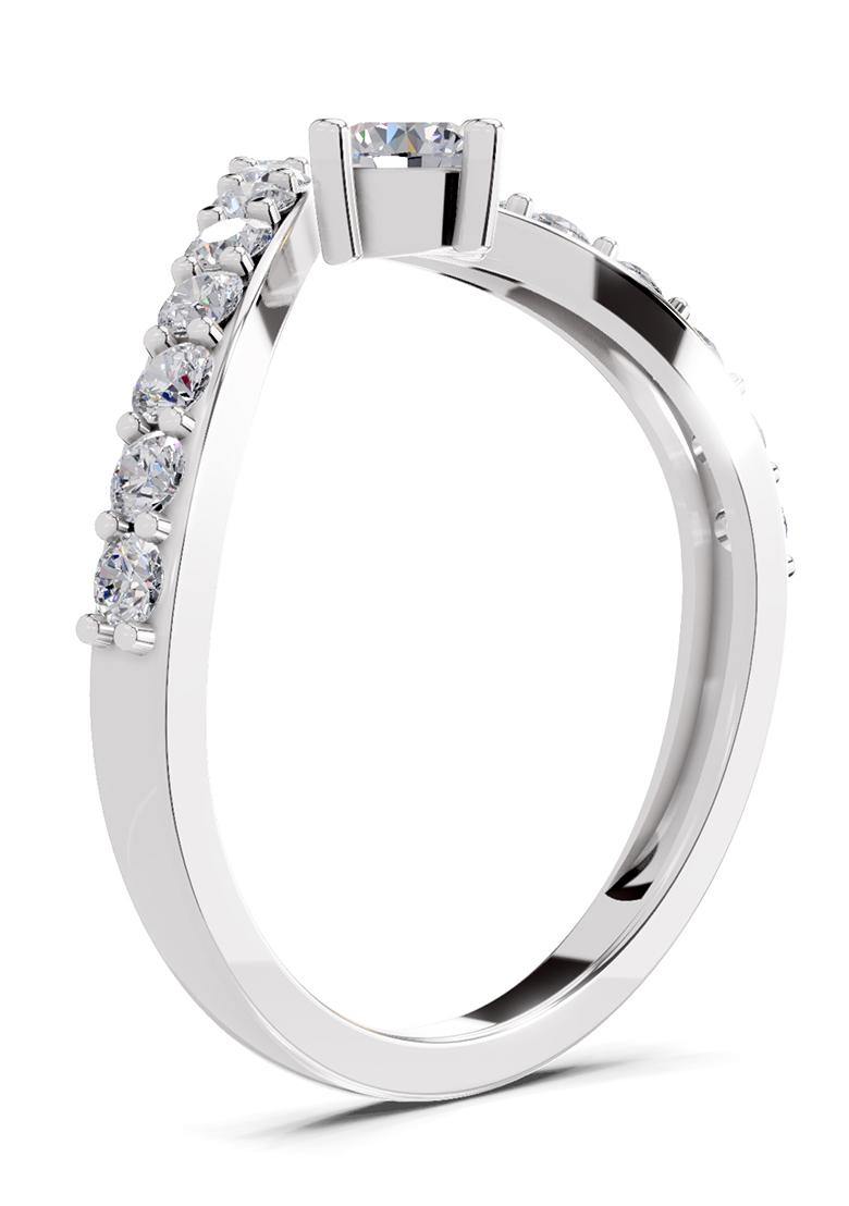 14Kt White Gold Lab Grown Diamond 0.78 Carat Round Shape Chevron Diamond Engagement Ring for Women