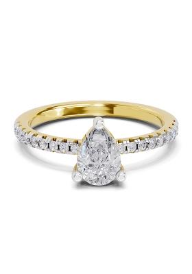 14Kt Yellow Gold Lab Grown Diamond 0.97 Carat Pear Shape Diamond Ring for Women