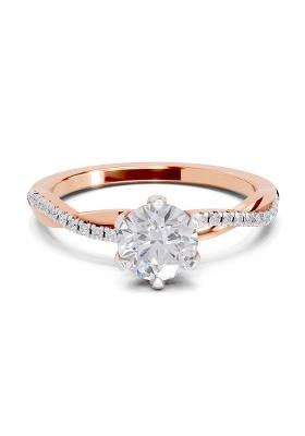 14Kt Rose Gold Lab Grown Diamond 0.90 Carat Round Shape Twisted Solitaire Diamond Ring