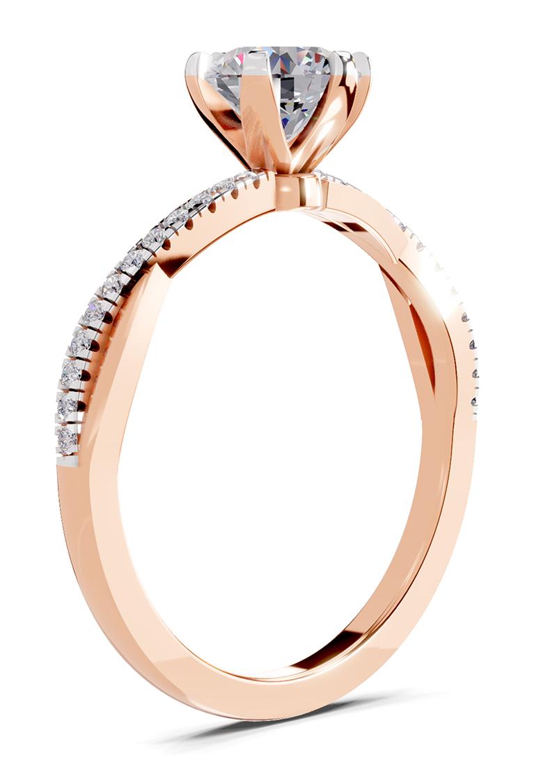 14Kt Rose Gold Lab Grown Diamond 0.90 Carat Round Shape Twisted Solitaire Diamond Ring