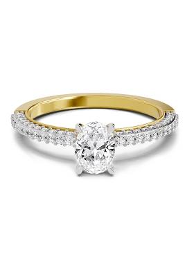 14Kt Yellow Gold Lab Grown Diamond 0.92 Carat Oval Shape Pave Eternity Solitaire Diamond Ring