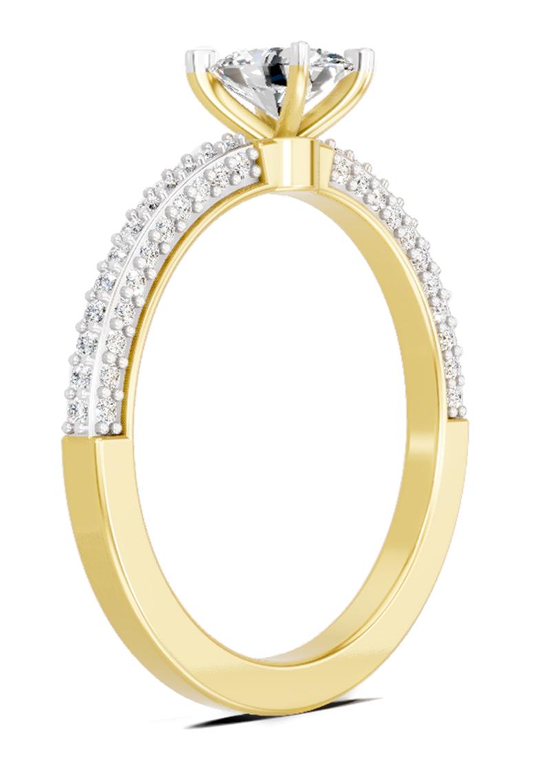 14Kt Yellow Gold Lab Grown Diamond 0.92 Carat Oval Shape Pave Eternity Solitaire Diamond Ring