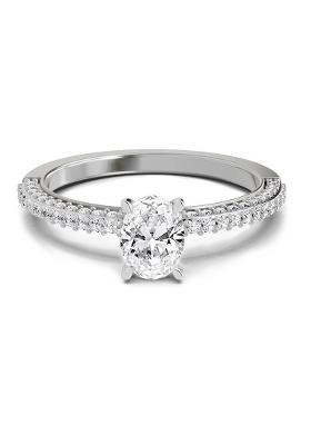 14Kt White Gold Lab Grown Diamond 0.92 Carat Oval Shape Pave Eternity Solitaire Diamond Ring