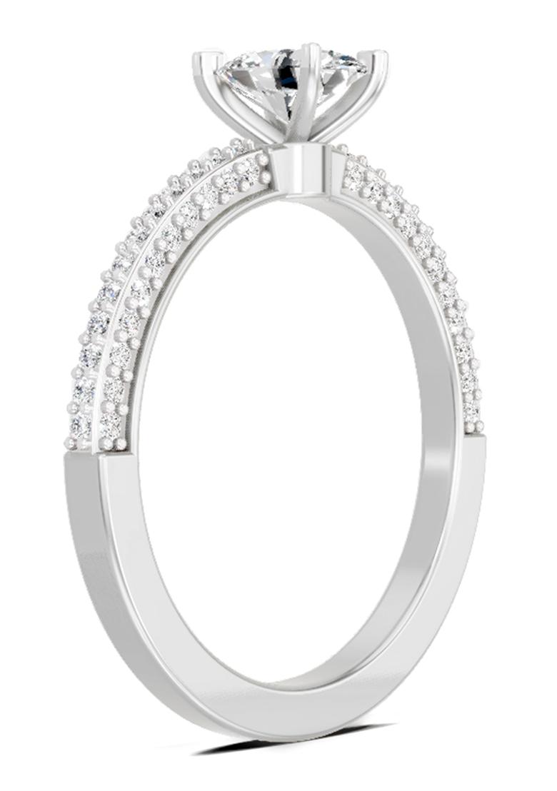 14Kt White Gold Lab Grown Diamond 0.92 Carat Oval Shape Pave Eternity Solitaire Diamond Ring