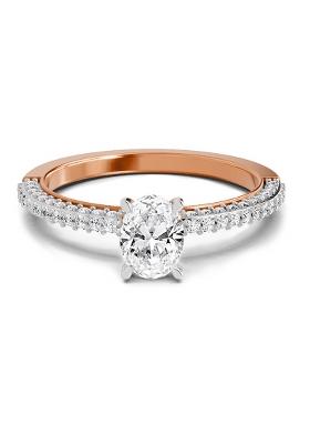 14Kt Rose Gold Lab Grown Diamond 0.92 Carat Oval Shape Pave Eternity Solitaire Diamond Ring