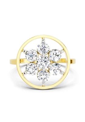14Kt Yellow Gold Lab Grown Diamond 0.76 Ct Round Shape Diamond Flower Ring for Women