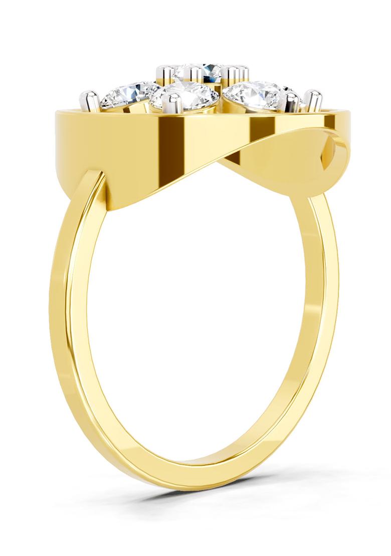 14Kt Yellow Gold Lab Grown Diamond 0.76 Ct Round Shape Diamond Flower Ring for Women