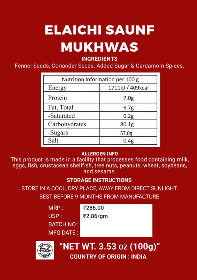 Elaichi Saunf Mukhwas 3.53 oz (100 g) - Indya