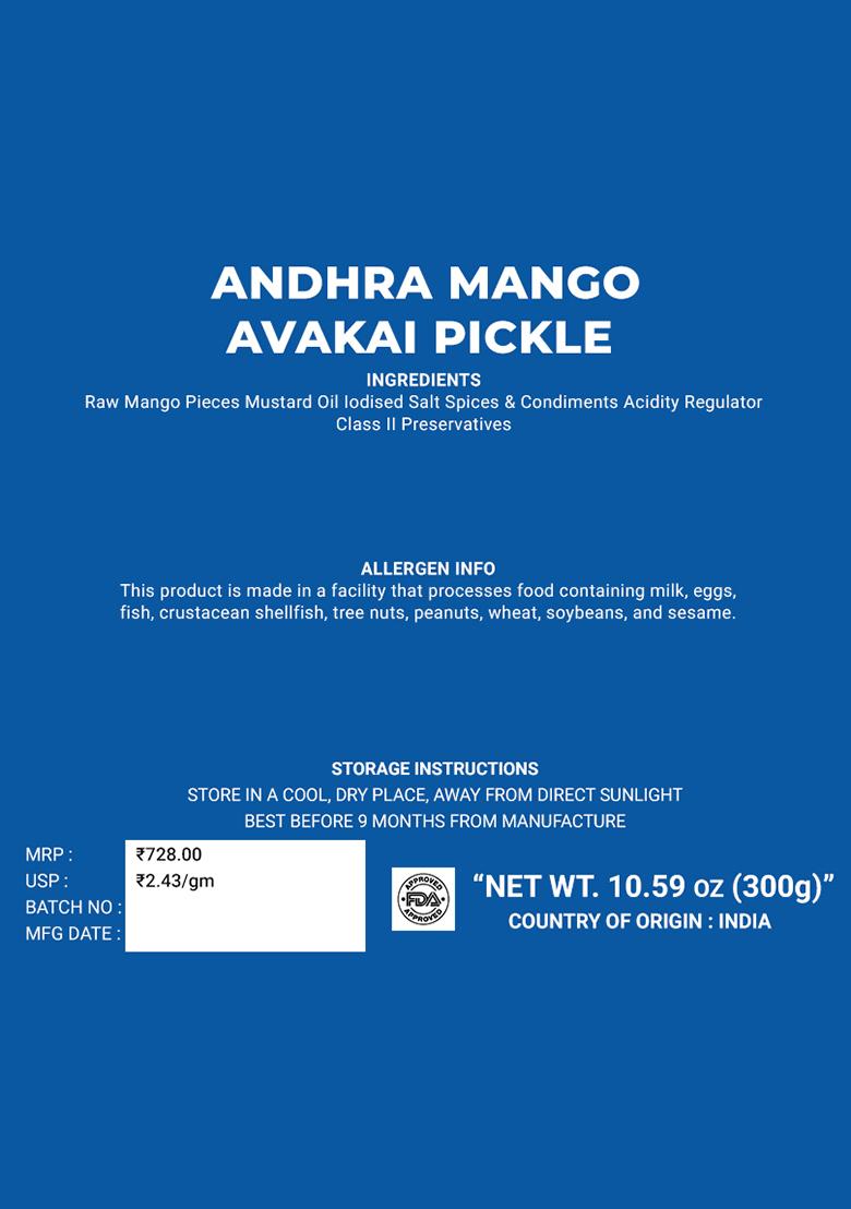 Andhra Mango Avakai Pickle - Spicy 10.59 oz (300 g) - Indya