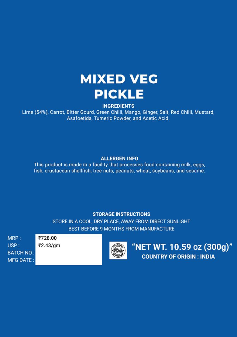 Mixed Vegetable Pickle - Traditional 10.59 oz (300 g) - Indya