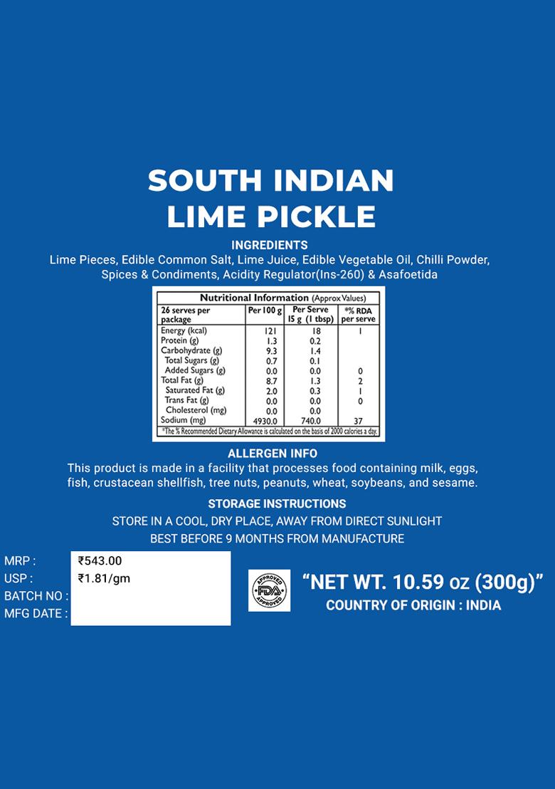 South Indian Lime Pickle - Tangy 10.59 oz (300 g) - Indya