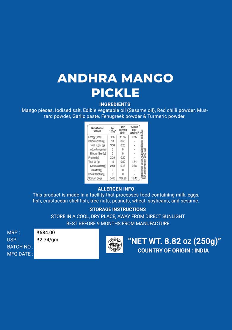 Andhra Mango Pickle - Spicy 8.82 oz (250 g) - Indya