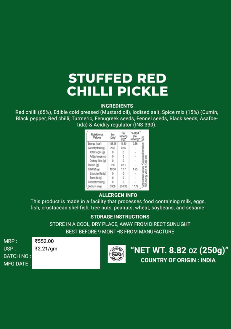 Stuffed Red Chilli Pickle - UP Style 8.82 oz (250 g) - Indya