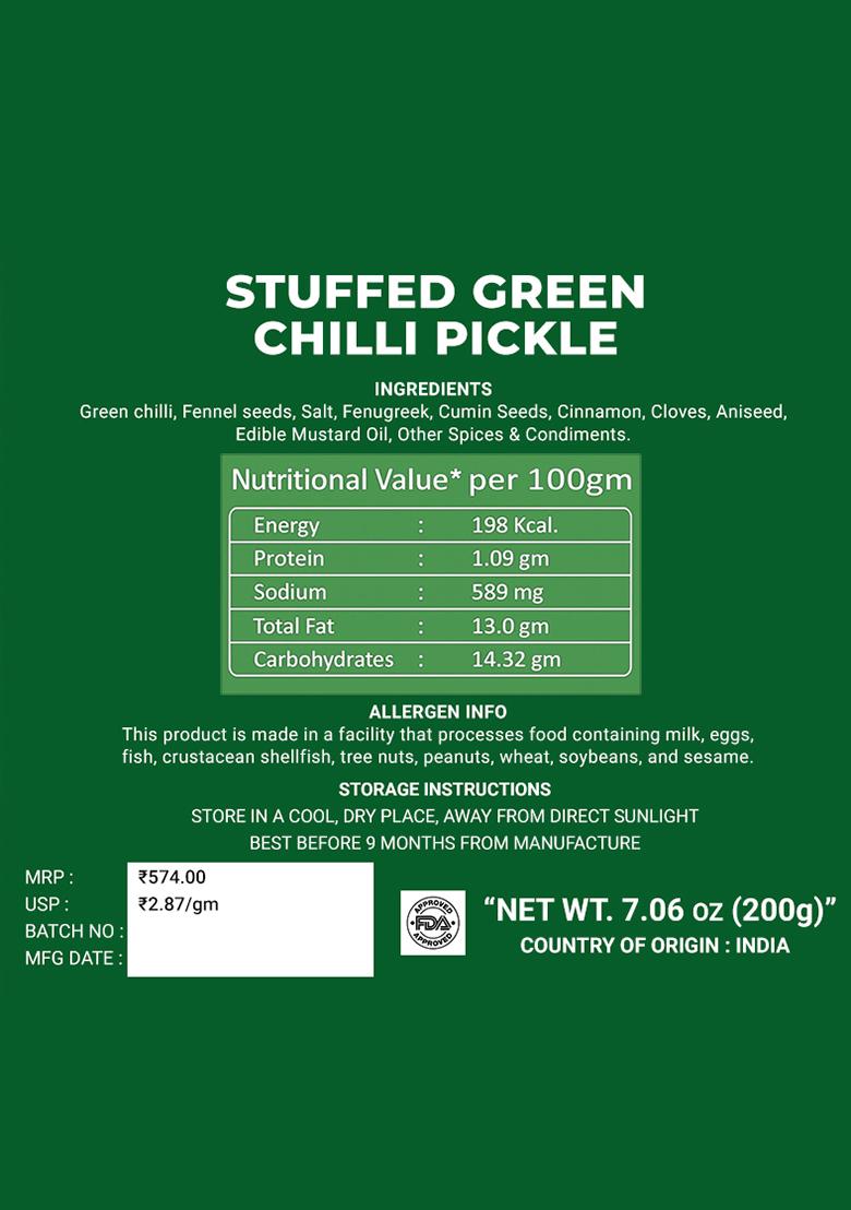 Stuffed Green Chilli Pickle - Bharwa Style 7.06 oz (200 g) - Indya