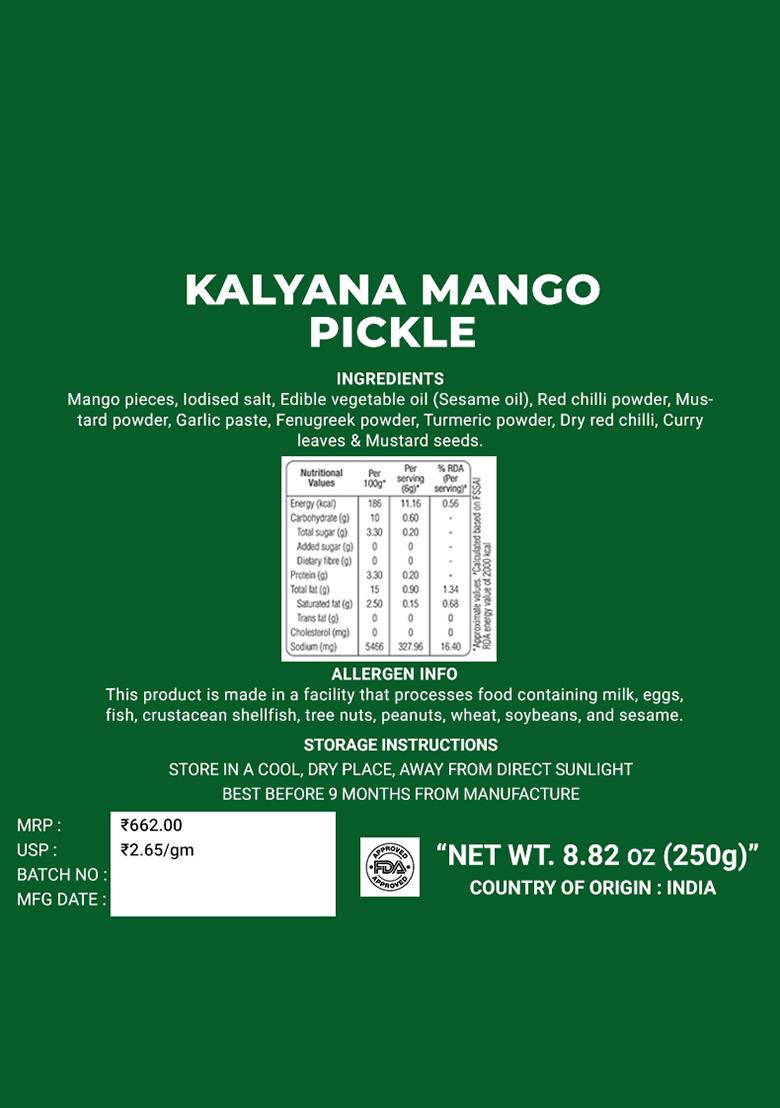 Tamil Nadu Kalyana Mango Pickle 8.82 oz (250 g) - Indya
