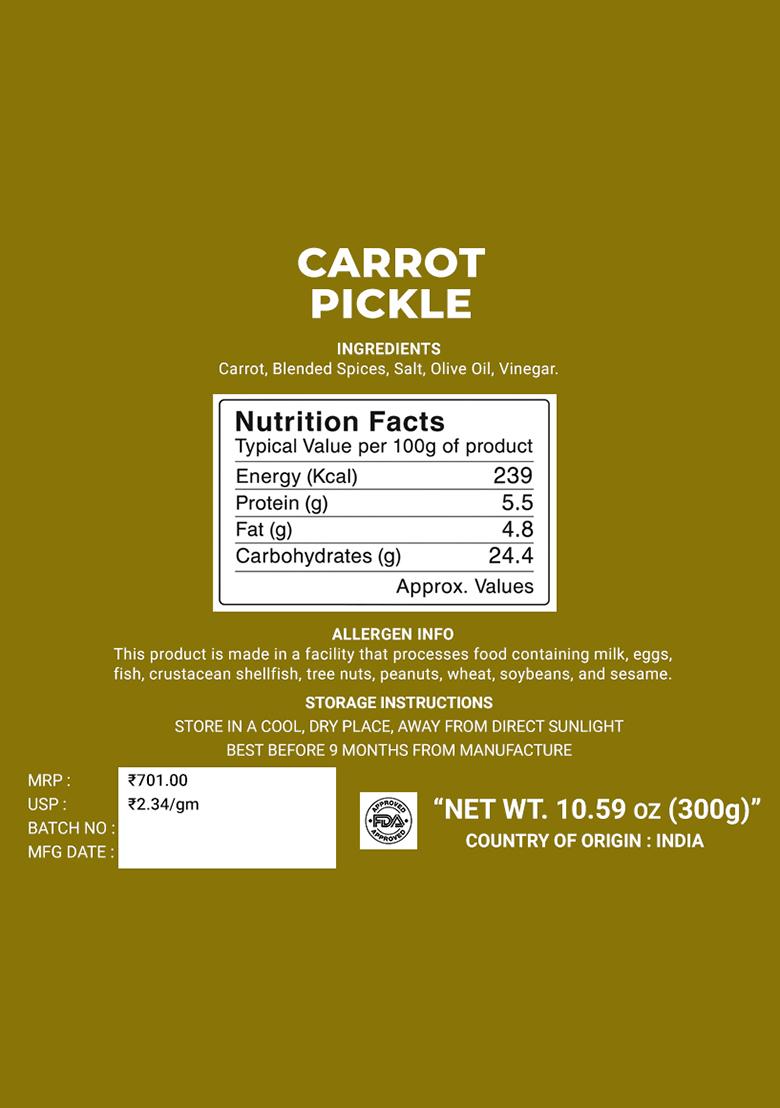 Carrot Pickle - Olive Oil Infused 10.59 oz (300 g) - Indya