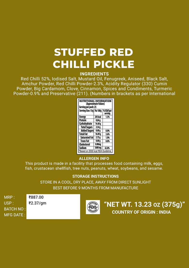 Premium Stuffed Red Chilli Pickle - Gold Label 13.23 oz (375 g) - Indya