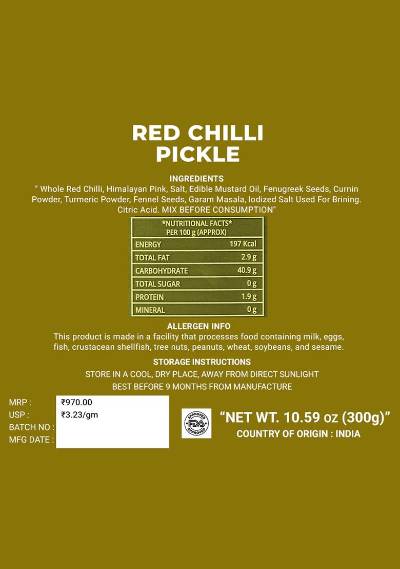 Red Chilli Pickle - Spicy Aroma 10.59 oz (300 g) - Indya