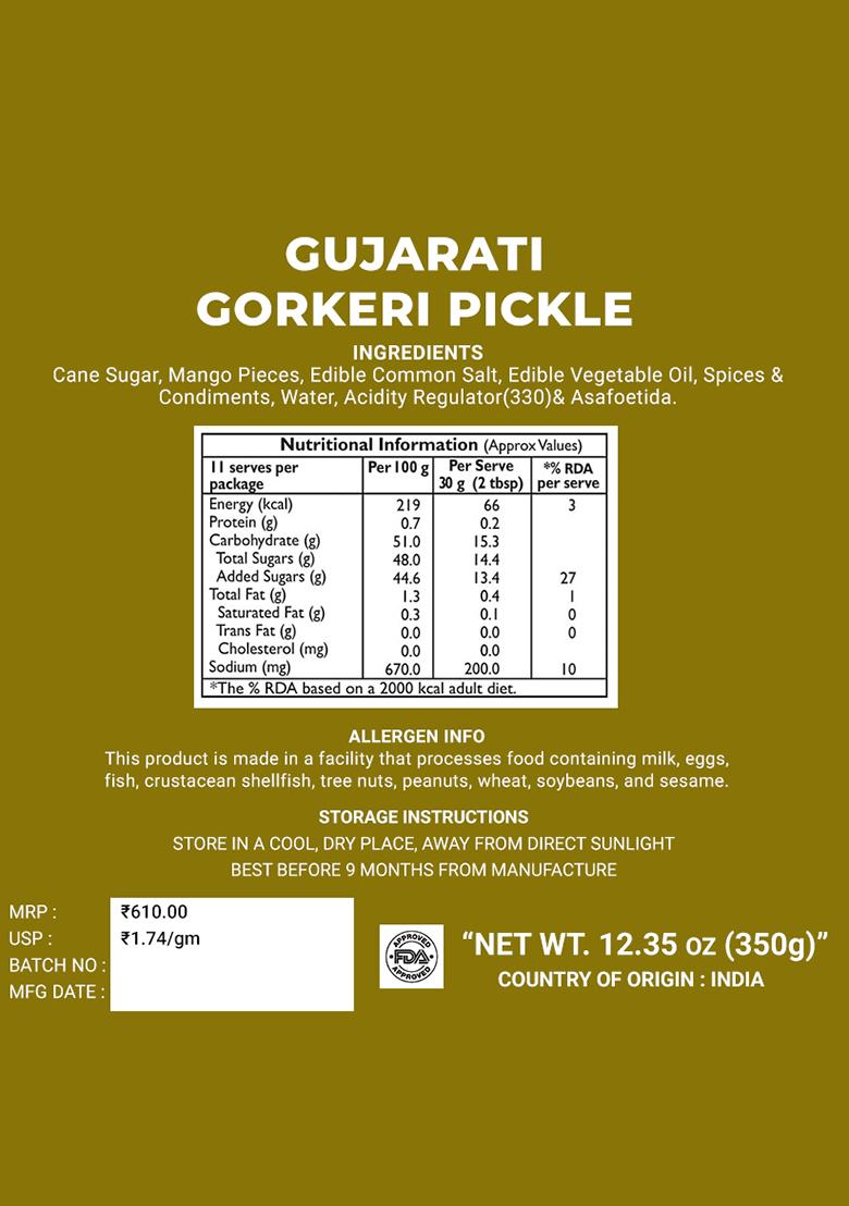Gujarati Gorkeri Pickle 12.35 oz (350 g) - Indya