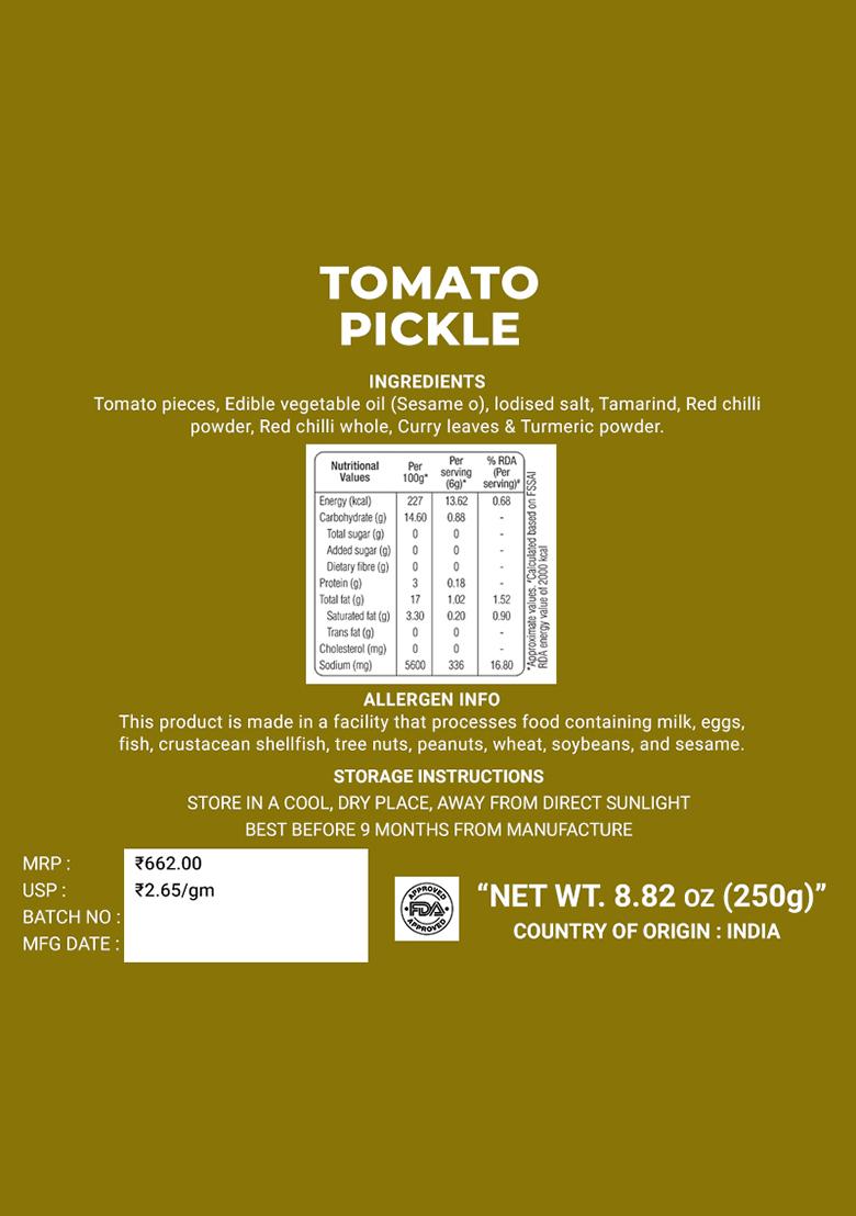 Tomato Pickle - Tamil Nadu Style 8.82 oz (250 g) - Indya