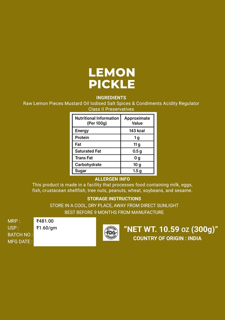 Lemon Pickle - With Mustard Oil 10.59 oz (300 g) - Indya