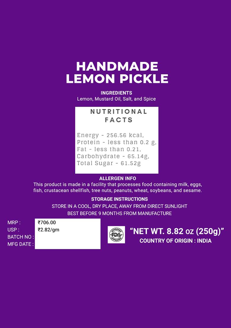 Handmade Lemon Pickle - Jolkhabar Style 8.82 oz (250 g) - Indya