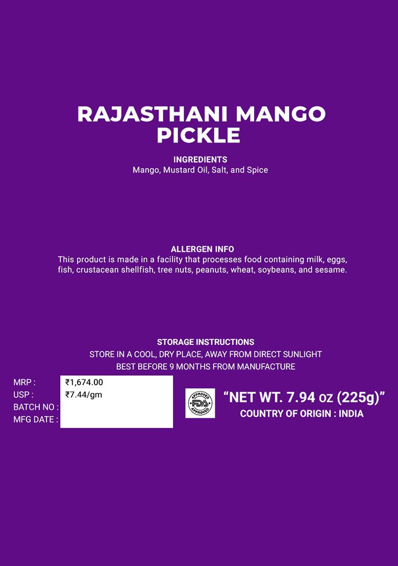 Rajasthani Mango Pickle - Authentic 7.94 oz (225 g) - Indya