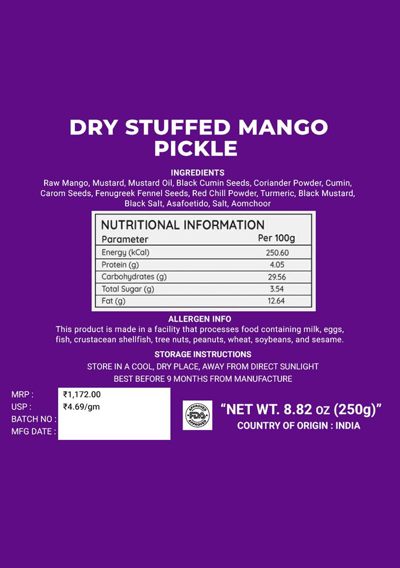 Dry Stuffed Mango Pickle - Bihari Style 8.82 oz (250 g) - Indya