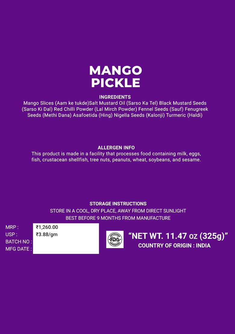 Mango Pickle - Homemade Traditional 11.47 oz (325 g) - Indya