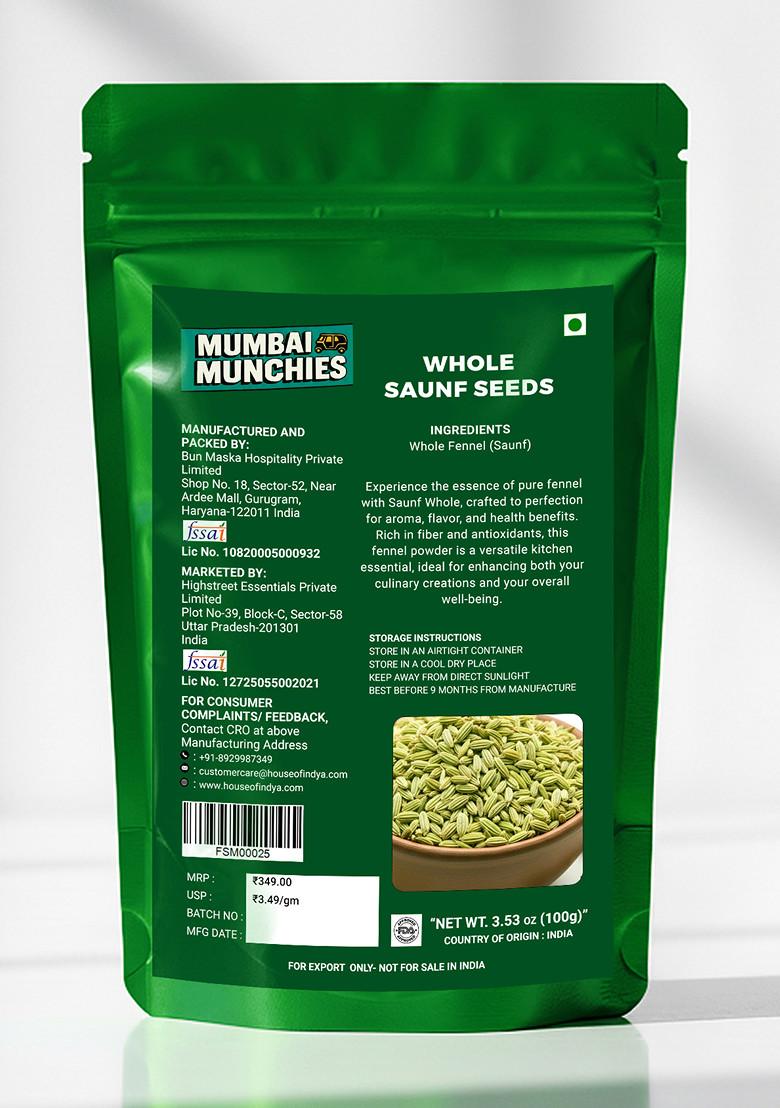 Whole Saunf Seeds 3.53 oz (100 g) - Indya
