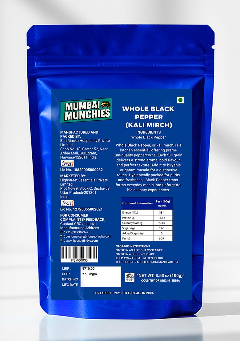 Whole Black Pepper (Kali Mirch) 3.53 oz (100 g) - Indya