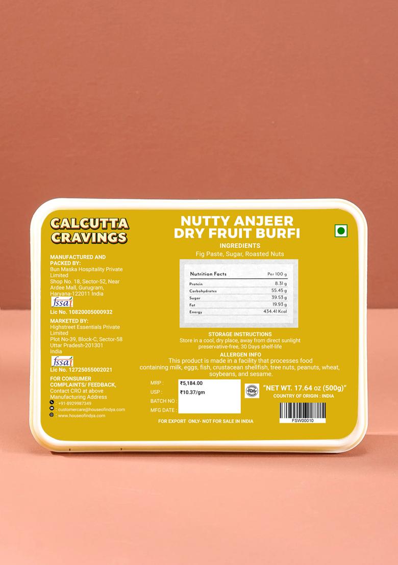 Anjeer Dry fruit burfi 17.64 oz (500 g) - Indya