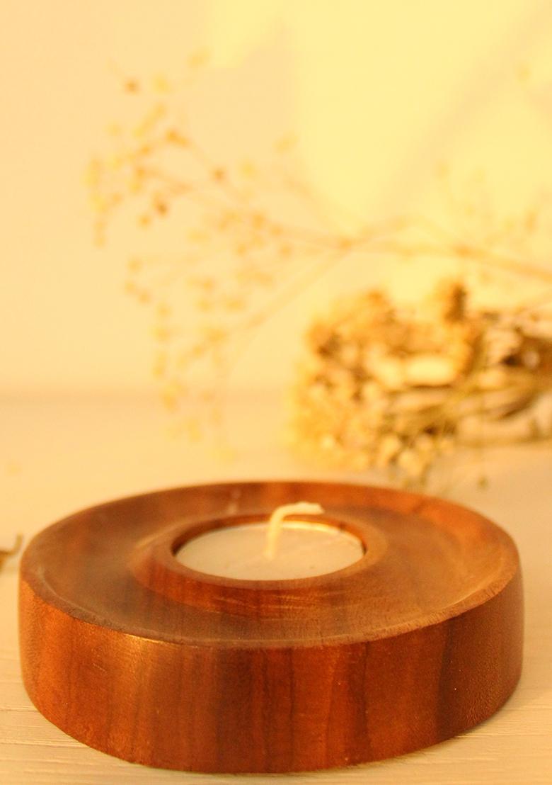 Brown Wooden Concentric Tealight Candle