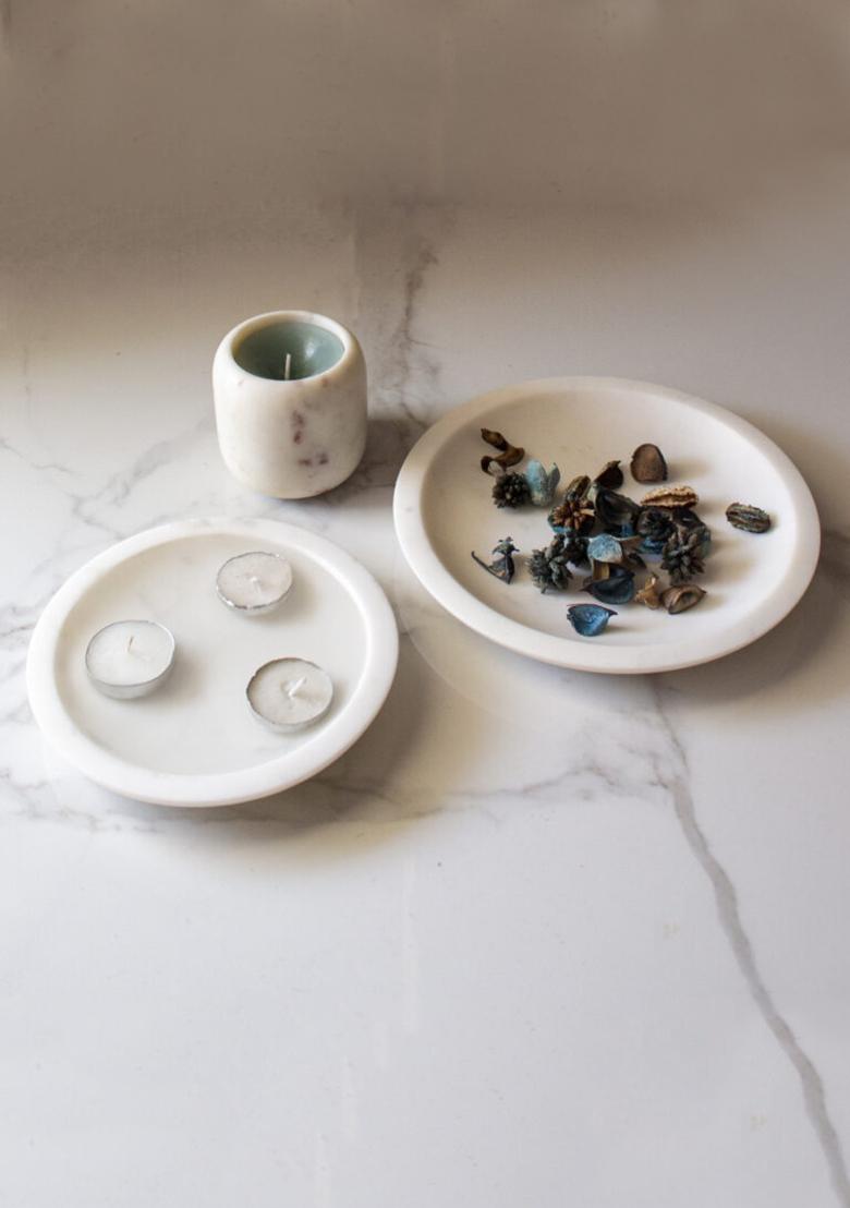 White Indian Marble Mishmash Multipurpose Plate